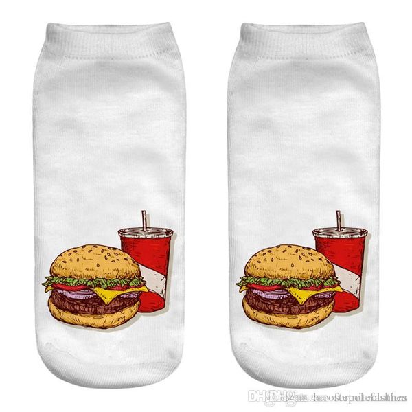 

mcdonalds food print womens socks designer hamburger french fries mens socks casual couple matching short hosiery, Black;white