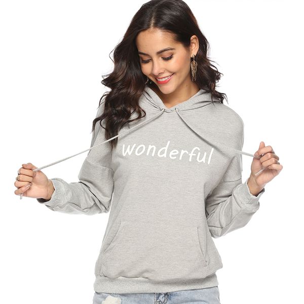 

women pullover wonderful letter printing hoodies sweatshirts autumn and winter new print loose student hooded long-sleeved, Black