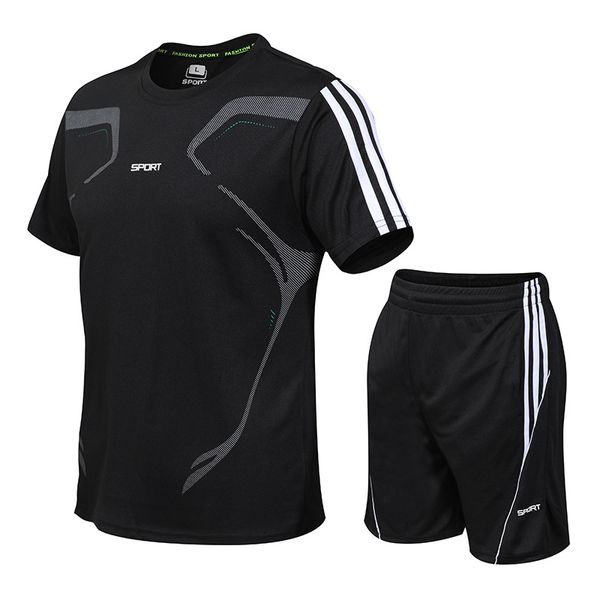 

sports male tracksuit clothing summer men printed fitness sporting suits short sleeve t shirt shorts quick drying 2 piece sets, Gray