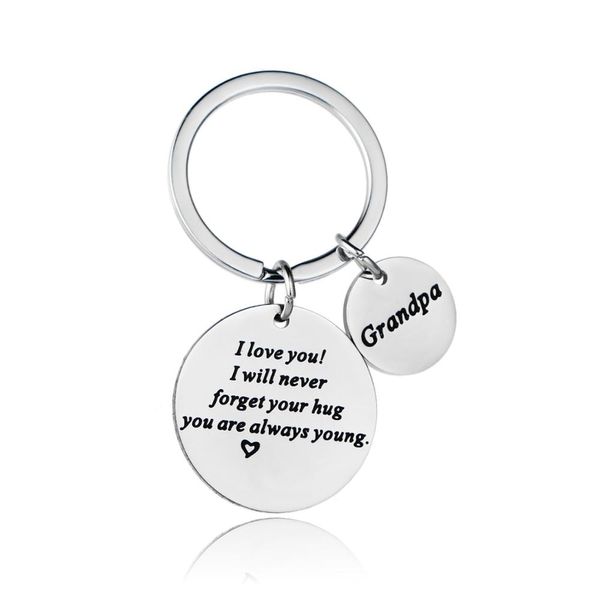 

12pc wholesale i love you i will never forget hug stainless steel keyring keychain for grandpa grandfather grandpapa heart gift, Silver