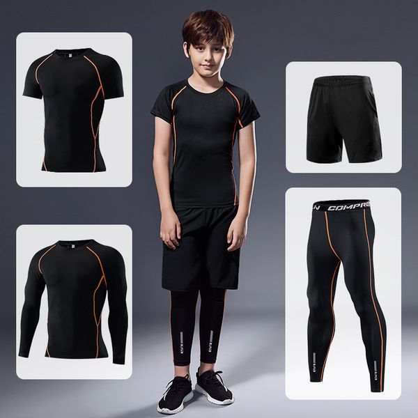 

mieyco 4 pcs/set sport suit quick dry running gym fitness boy's sportswear tracksuits for kid jogging tights boy's sports outfit, Black;blue