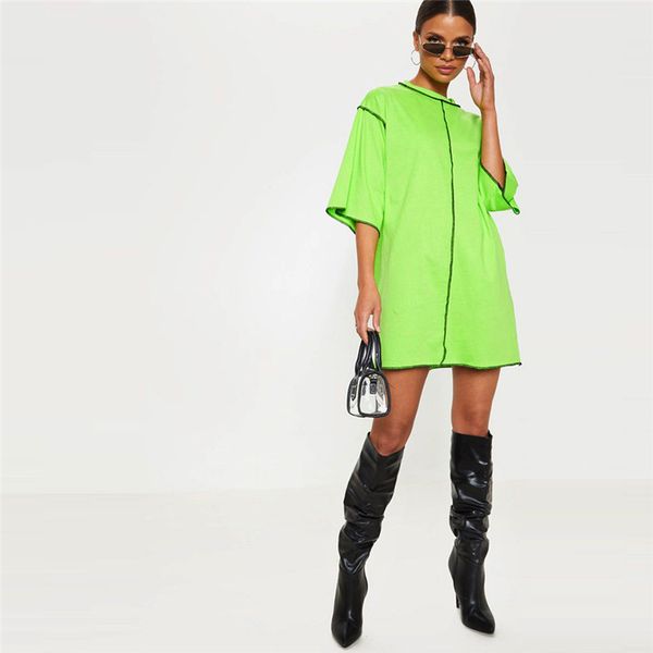 

women loose tshirt dresses solid color casual short sleeved crew neck dresses summer fashion women casual dresses, Black;gray