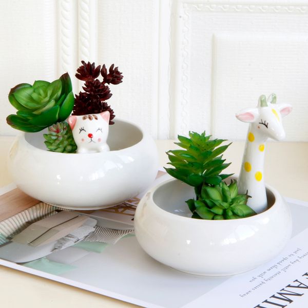 

2 pcs/set creative cute ceramic flower pot succulent plant container white