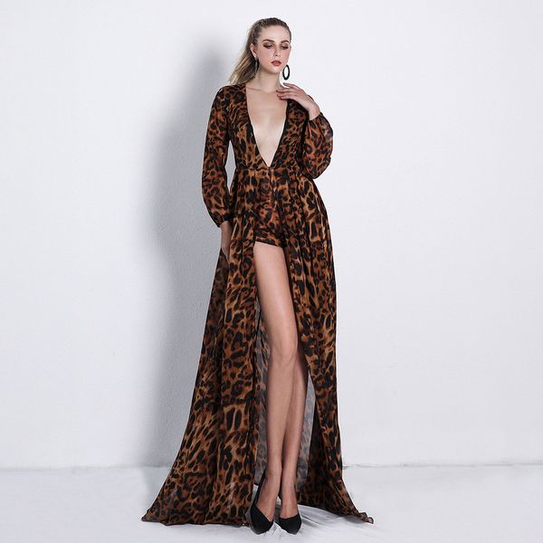 

deat 2020 v neck long playsuits elegnat fashion leopard celebrity evening party slim jumper mg606, Black;white