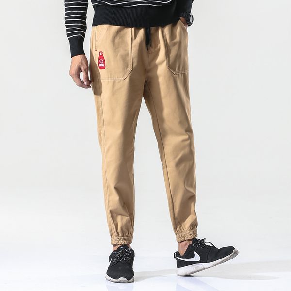 

японский стиль мужские повседневные брюки сыпучие ulzzang плюс размер hong kong-style спорт hip hop длинные брюки, Black