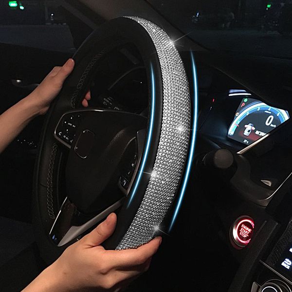 

fashion car steering wheel crystal sparkle diamond cover leather skidproof bling car steering wheel cover automotive interior