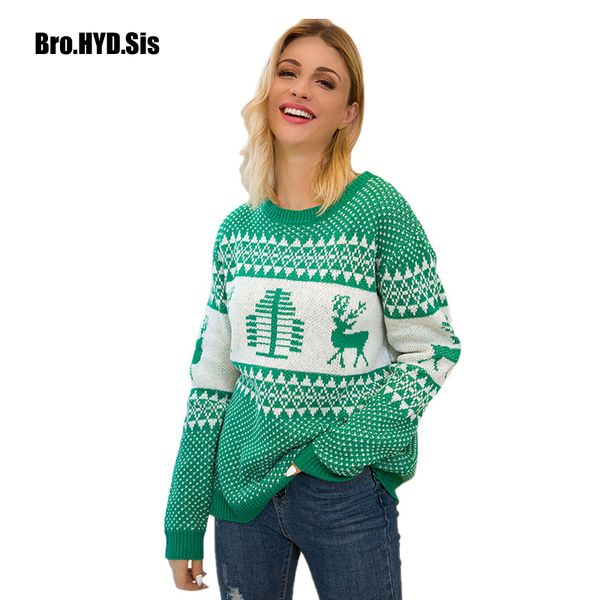 

winter lady jacquard sweater crew neck women pullovers ugly christmas woman jumpers snowflakes elk pattern female green, White;black