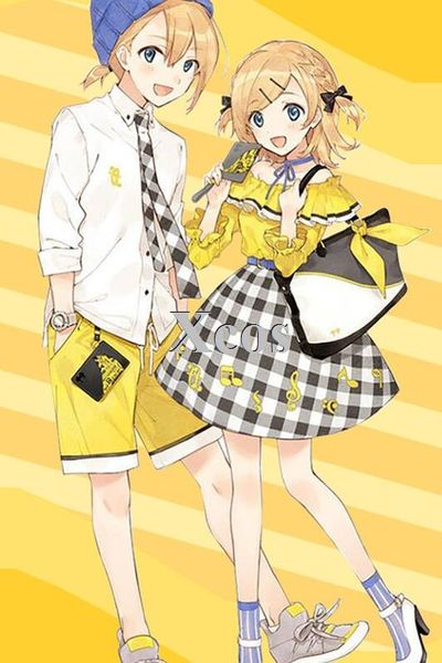 Cosplay Vocaloid Amarelo Kagamine Rin cetim Cosplay