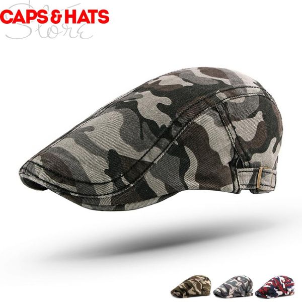 

2019 camouflage beret bonnet bere baret hunting camo hat flat caps for men painter french hat bone cap, Blue;gray