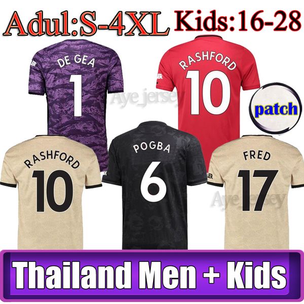 

thailand fc manchester pogba soccer jersey 2019 2020 lingard lukaku rashford football shirt united utd 19 20 uniforms man + kids kit jerseys, Black;yellow