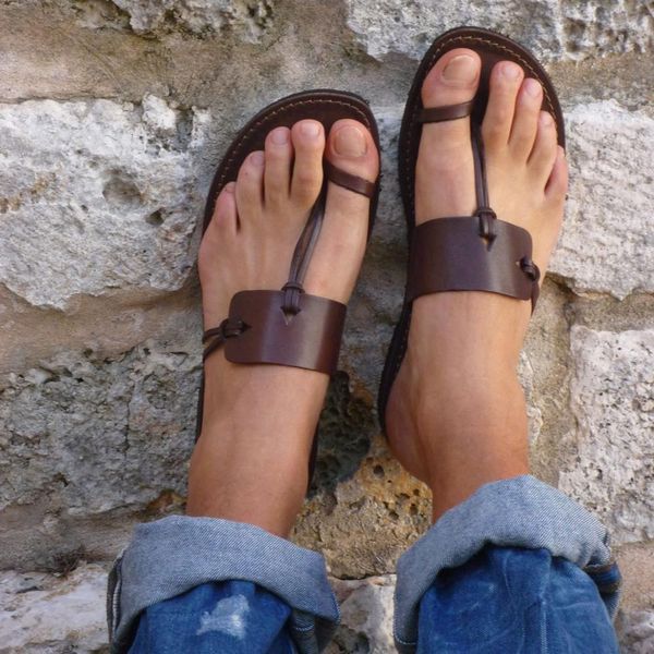

summer gladiator sandals summer flip flops womans flat ladies sweet sanalias women beach holiday shoes leather flats plus size y200702, Black