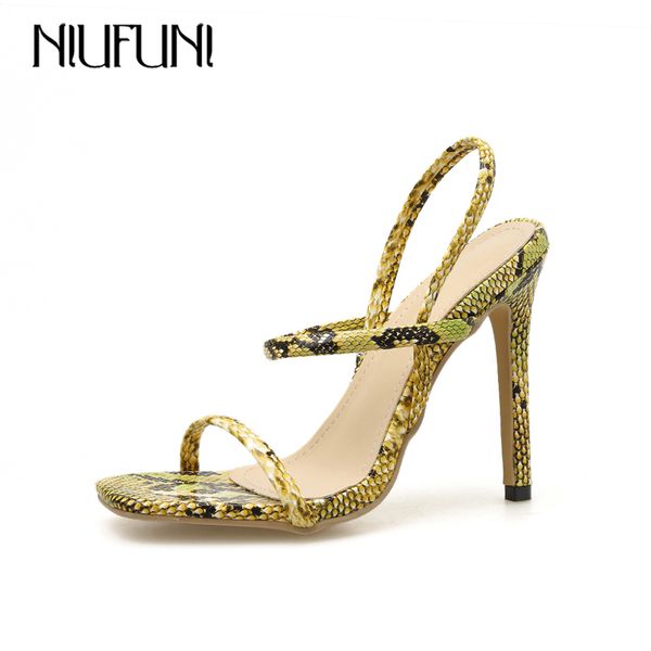

niufuni women's high heel sandals fashion snakeskin stilettos women sandals ankle strap fashon shoes woman summer zapatos, Black