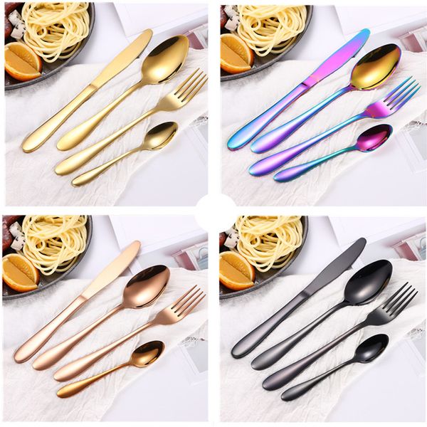 

modern flatware set 4pcs stainless steel tableware set silver gold copper rainbow black wed cutlery set