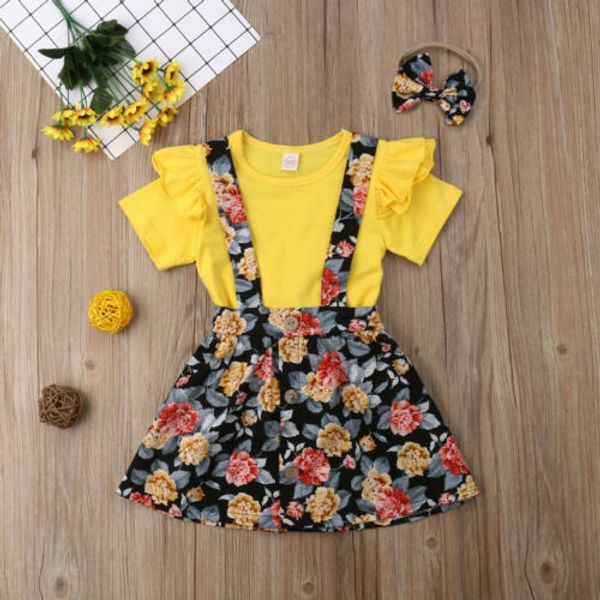 

мода лето семьи одежда set детской ребёнки ruffles хлопок топы футболка suspender пачка юбка семья matching костюмы, Blue