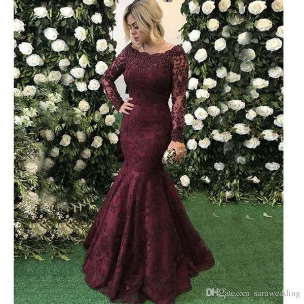 

бургундия бисером русалка пром платья с кружевными аппликациями 2019 с длинным рукавом вечернее платье новые вечерние платья, Black