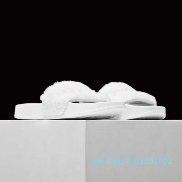 

2017 new rihanna leadcat fenty fashion color slipper faux fur burgundy slide slippers ladies indoor purple pink sandals s02, Black