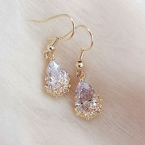 

fyuan zircon geometric dangle earrings for women bijoux exquisite water drop crystal earrings statement earrings jewelry gifts, Silver