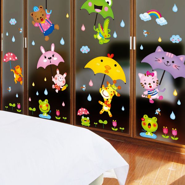 

shijuehezi] cartoon umbrellas wall stickers pvc material diy animals wall decals for kids rooms kindergarten glass decoration