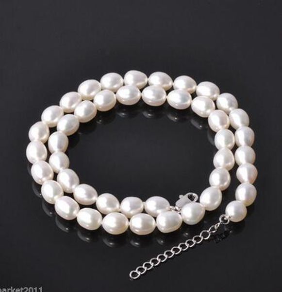 

8-9mm white alloy perfect circle natural freshwater pearl necklace, Silver