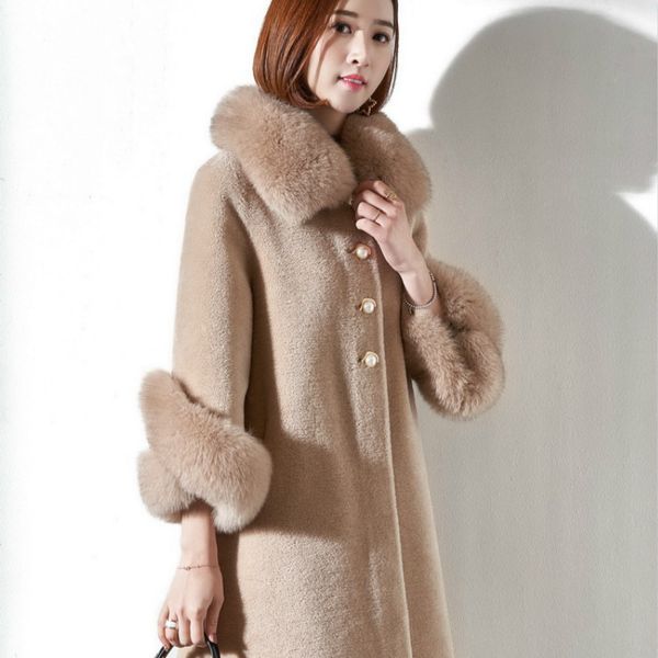 

korean sheep shearing real winter coat fur collar jacket women clothes 2020 manteau femme js2205 yy2200, Black