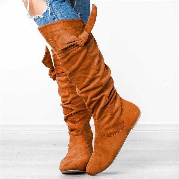 

genuine new shoes women boots ladies fashion casual beautiful knotted knee-high long boots flat shoes zapatos de mujer, Black