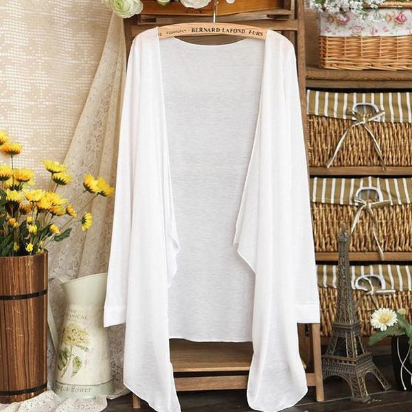 

summer cardigan female long sleeve cardigans casual beach office ultra-thin long shawl womens thin coat knitwear, White
