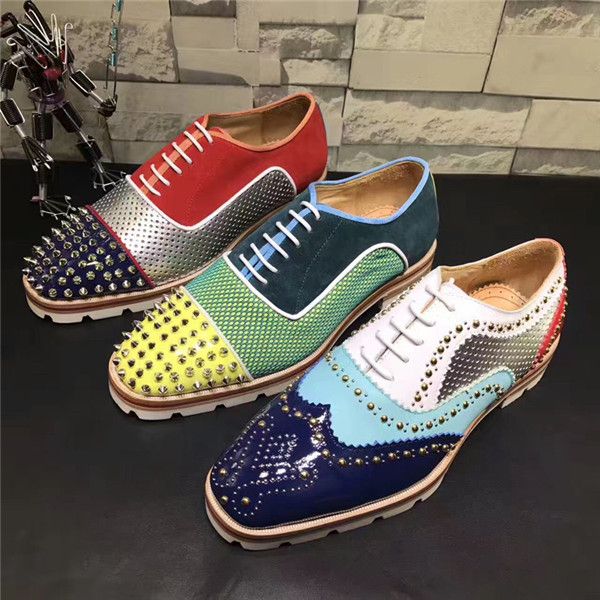 

New arrival men red lace up patchwork ca ual hoe pike tudded lowmixed color loafer anti kid hoe men party hoe ize 38 47
