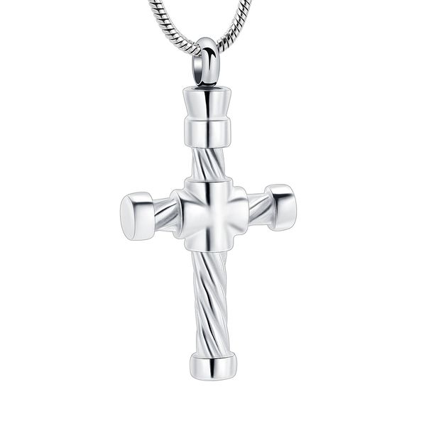 

ijd11311 stainless steel cross cremation jewelry for men keepsake memorial urn pendant neckalce for ashes, Silver