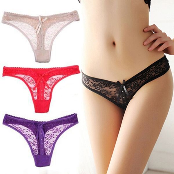 

bow lace bandage g string women thongs panties intimates breathable lingerie underwear2019 new, Black;pink