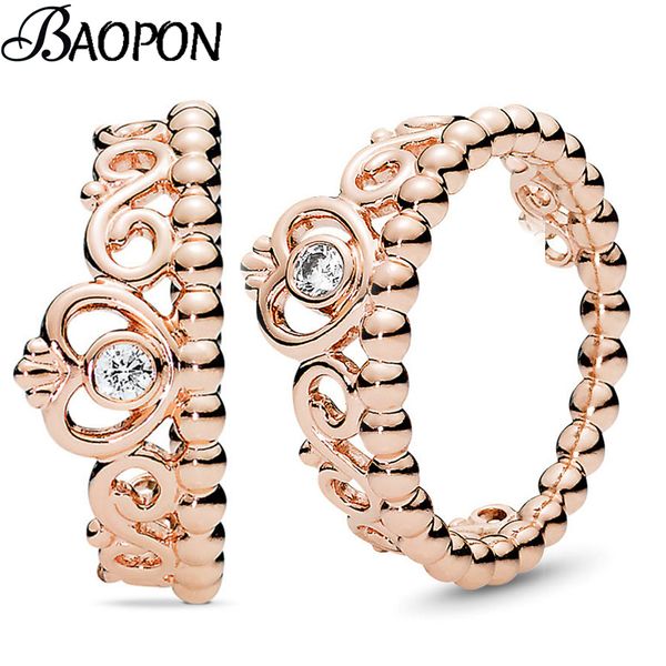 

baopon classic crown stackable fine finger ring for women wedding jewelry original clear cz zircon ring 2019 new, Slivery;golden