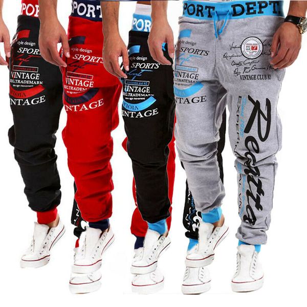 

men's casual pants slim fit letter printed elastic waist straight leg trousers pencil jogger cargo pants tracksuit, Black