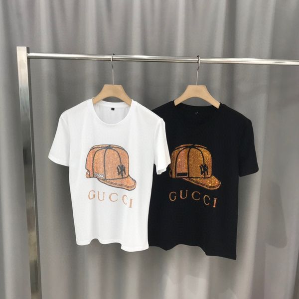 

2020spring summer t-shirt black white men's cotton round neck short sleeve pure cotton fashion water diamond women's t-shirt03