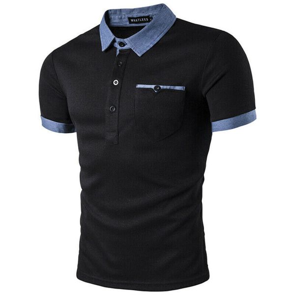 

новые мужчины повседневная тонкая хлопчатобумажная футболка на пуговицах рубашка гольф тройник с короткими рукавами топы мужская футболка, White;black