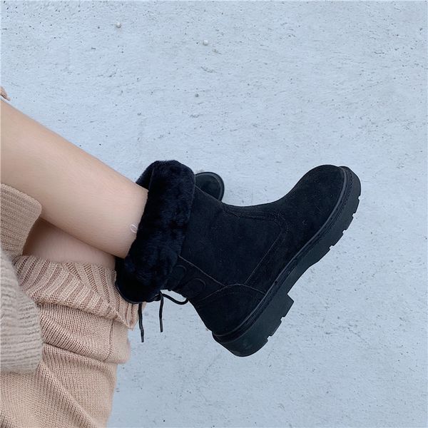 

snow boots new female fashion short tube boots thick cotton shoes female add flocking in winter, Black