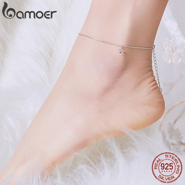 

bamoer simple design star silver anklet for women sterling silver 925 bracelet for ankle and leg fashion foot jewelry sct009, Red;blue
