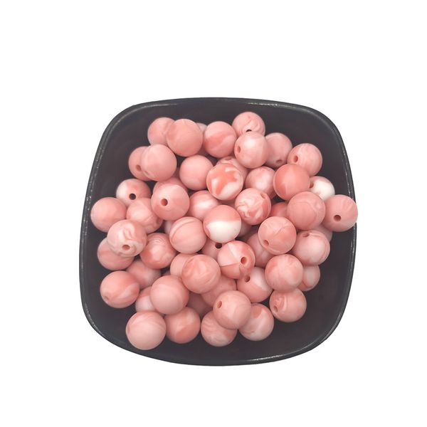 

100pcs 12mm dark marble pink silicone round shaped beads diy toddler teether food grade baby teething jewelry necklace nursing accessories