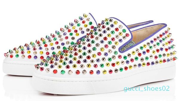 

red bottom sneakers casual womens low silver designer full spikes roller boat flats skateboard loafers design man woman shoe g02, Black