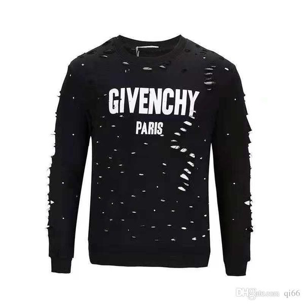 

2018 medusa sweatshirts winter paris american stars fashion men o-neck broken hole sweatshirt hoodies long-sleeved sweatshirt, Black