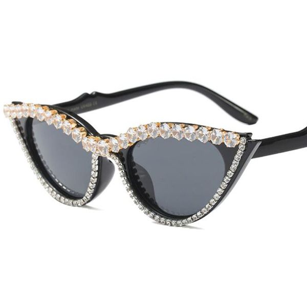 

2018 beautifully fashion rhinestone cat eye small glasses women bright brand glasses fashion designer female shades uv400, White;black