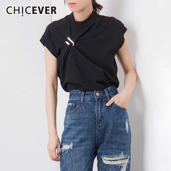 

chicever casual irregular ruched women's tank stand collar sleeveless large size loose vest female fashion clothes 2020 new, White