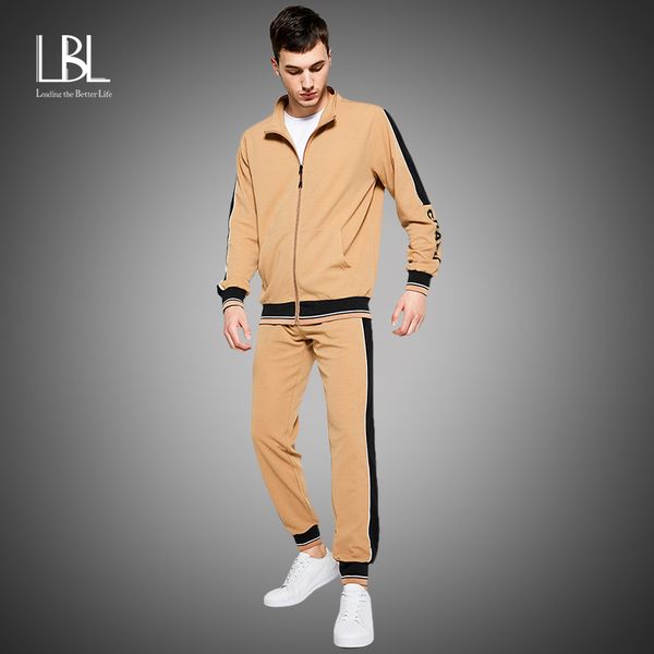 

new men's sweatsuit sets 2020 autumn winter 2 piece zipper jacket track suit + pants casual tracksuit men sportswear set clothes, Gray