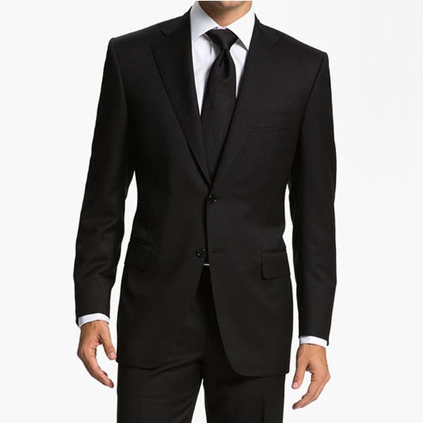 

two piece black wedding tuxedo business men suits for wedding 2019 notched lapel two button trim fit groom tuxedos jacket pants, Black;gray
