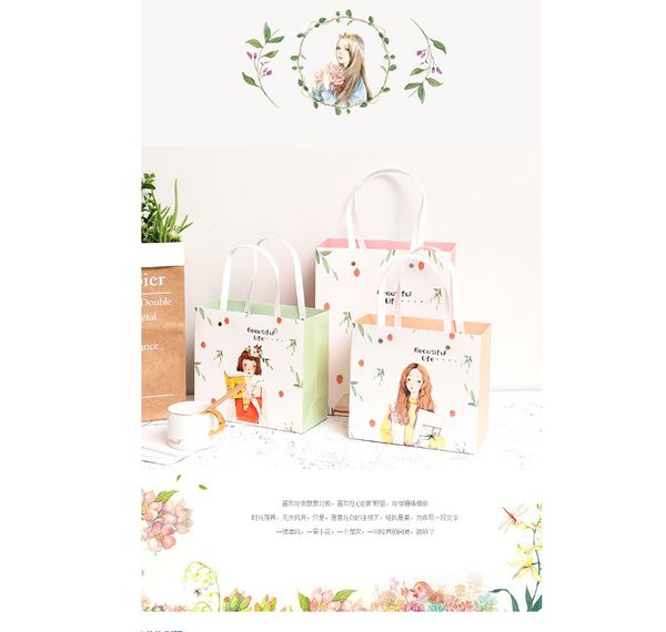 

5pcs "beautiful life" cute lovely style shopping bags wedding&birthday gift bags package&storage with rivet hand rope