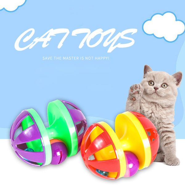 

double bell rolling ball interactive exercise squeaky toy for cats random color