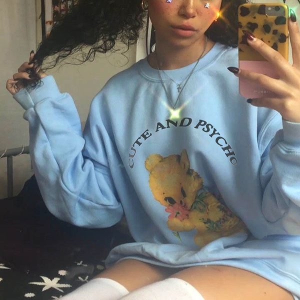 

girls loose casual oversized hoodies 2019 autumn women fashion letter print cute cartoon pullovers blue long sweatshirts, Black