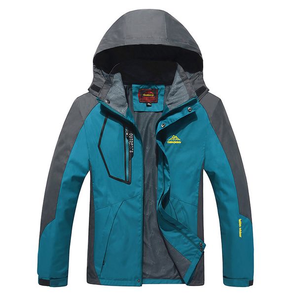 

hiking jacket men waterproof spring autumn outdoor hoodie zipper hat removable sport assault coat men, Blue;black