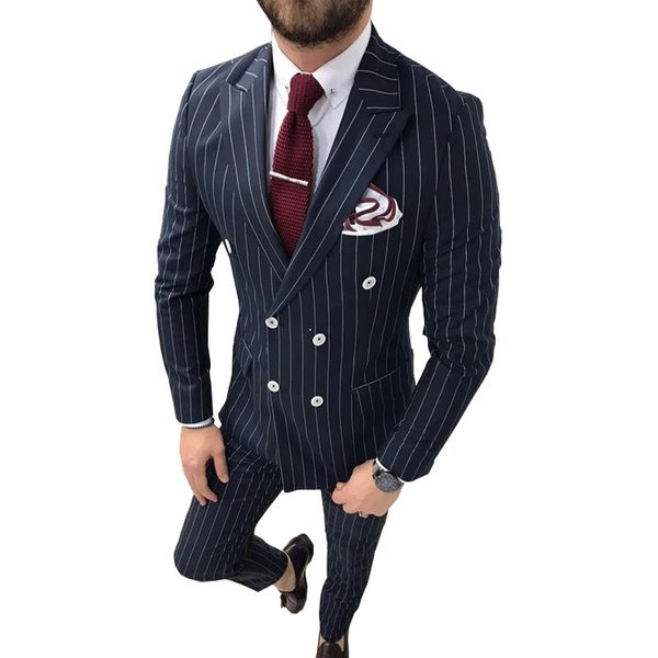 

торндайк частный заказ navy blue stripes двойной брестед пром tuxedos классический бизнес костюмы 3 psc куртка blazer брюки, White;black