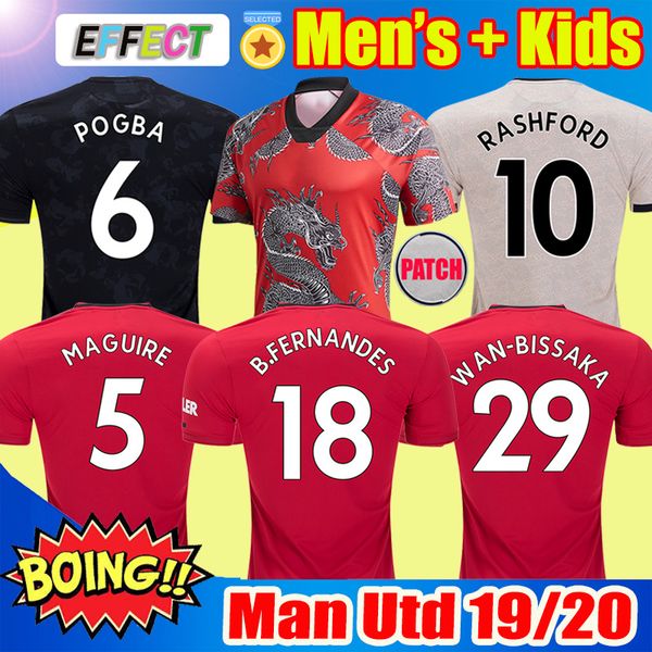 

fc maguire rashford 19 20 manchester soccer jerseys utd 2019 2020 pogba football shirts kit martial bruno fernandes men kids jersey sets, Black;yellow