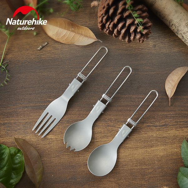 

naturehike portable ultralight outdoor travel tableware titanium spork spoon fork picnic tableware set for camping and home use