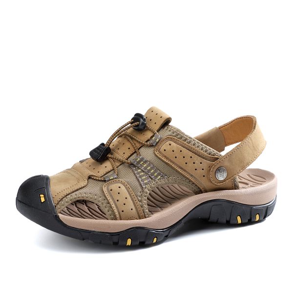 

mens sandals genuine leather summer beach men casual shoes outdoor sandals fashion men slippers big size 38-47, Black